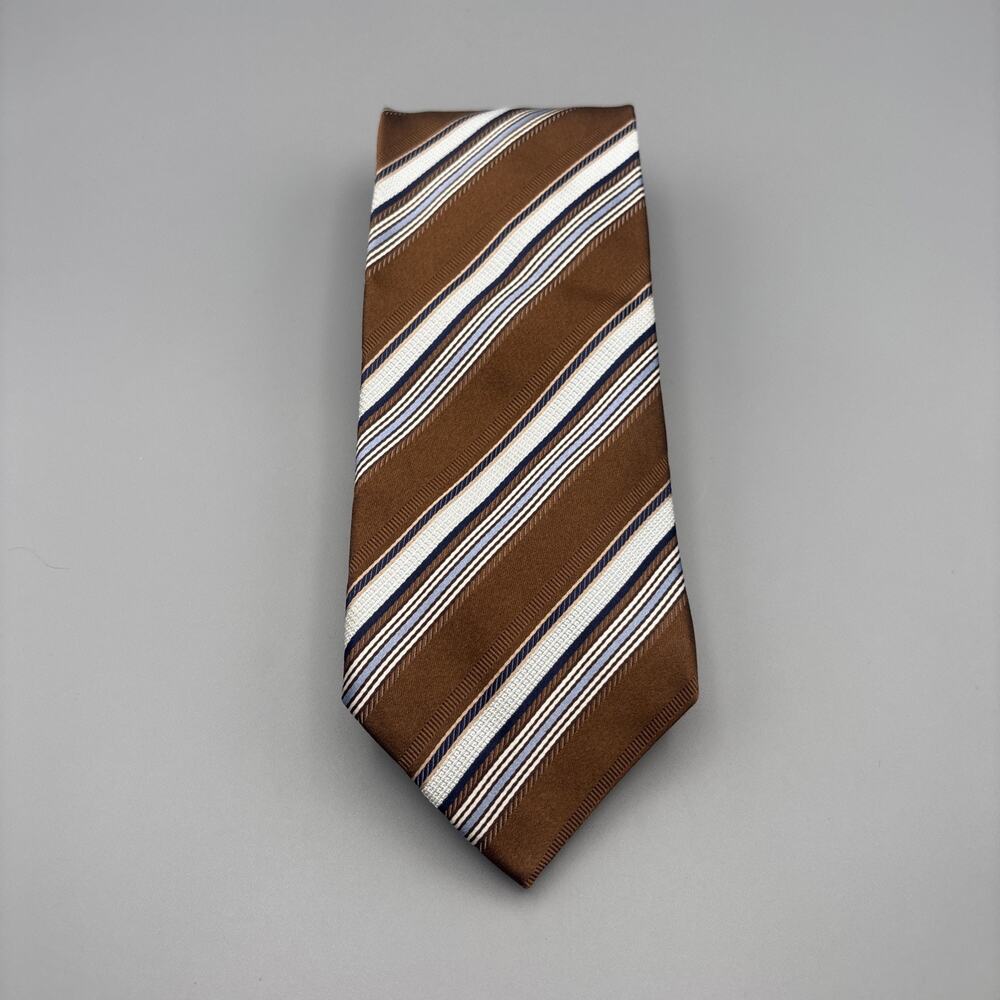 Ermenegildo Zegna Silk Tie Brown Tan Blue Stripes Men Necktie Italy